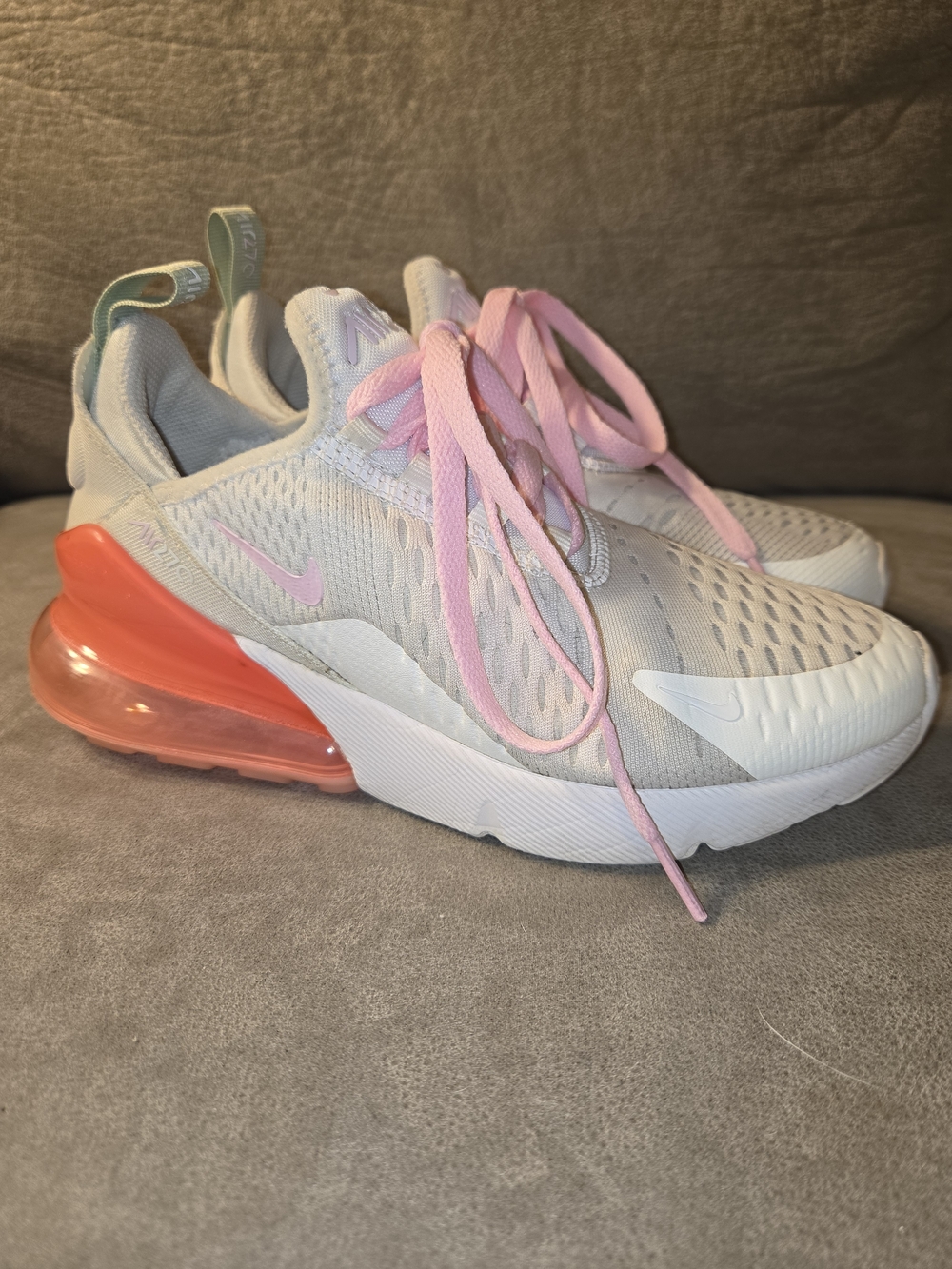 Nike Air Max 270 Women’s Running Sneakers - Light Gray with Pink Accents